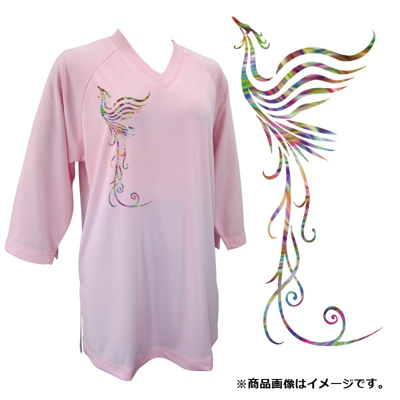 SILVER+Vネック ラグランTシャツ(襟無し)+プリント(虹の鳳凰)