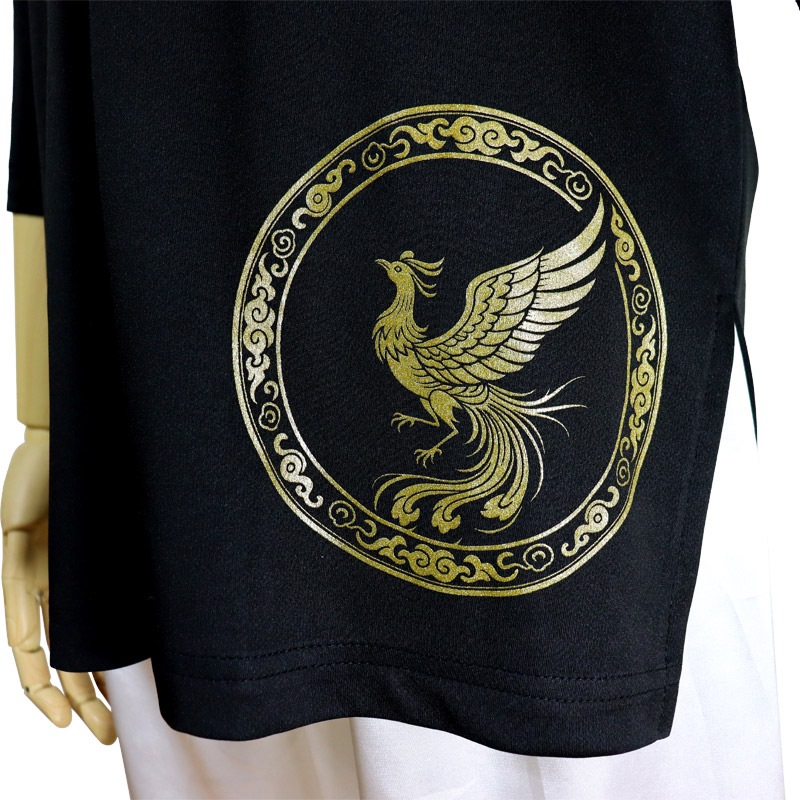 VネックTシャツ【七分袖・男女兼用】+プリント鳳凰尾羽