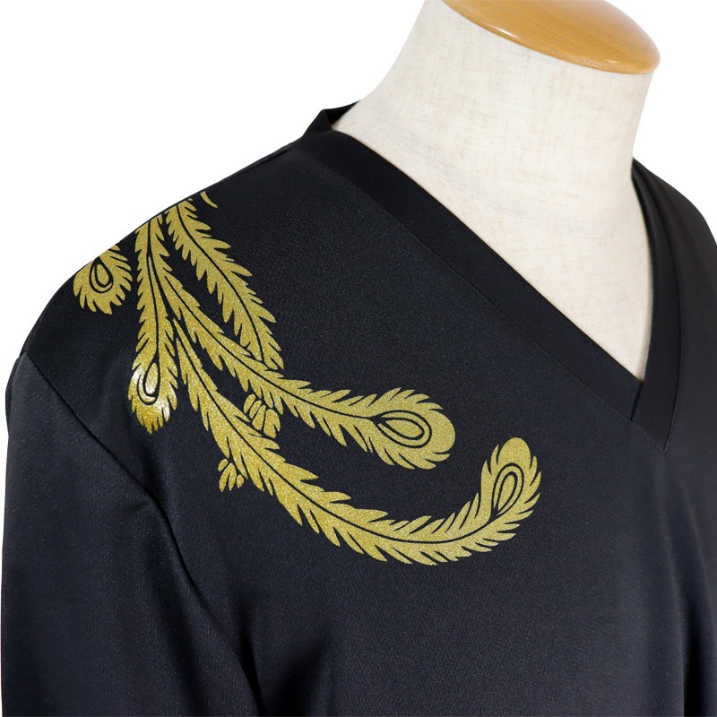 VネックTシャツ【七分袖・男女兼用】+プリント鳳凰尾羽