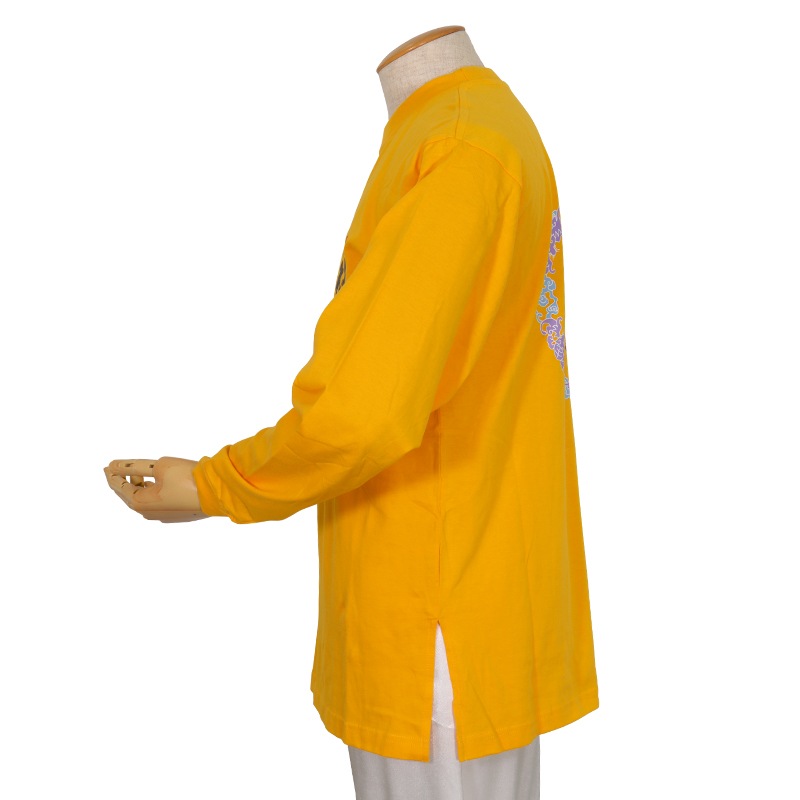 【特価】中国製　綿100%Tシャツ 背中龍(黄・S・LLサイズ)【長袖・プリント】