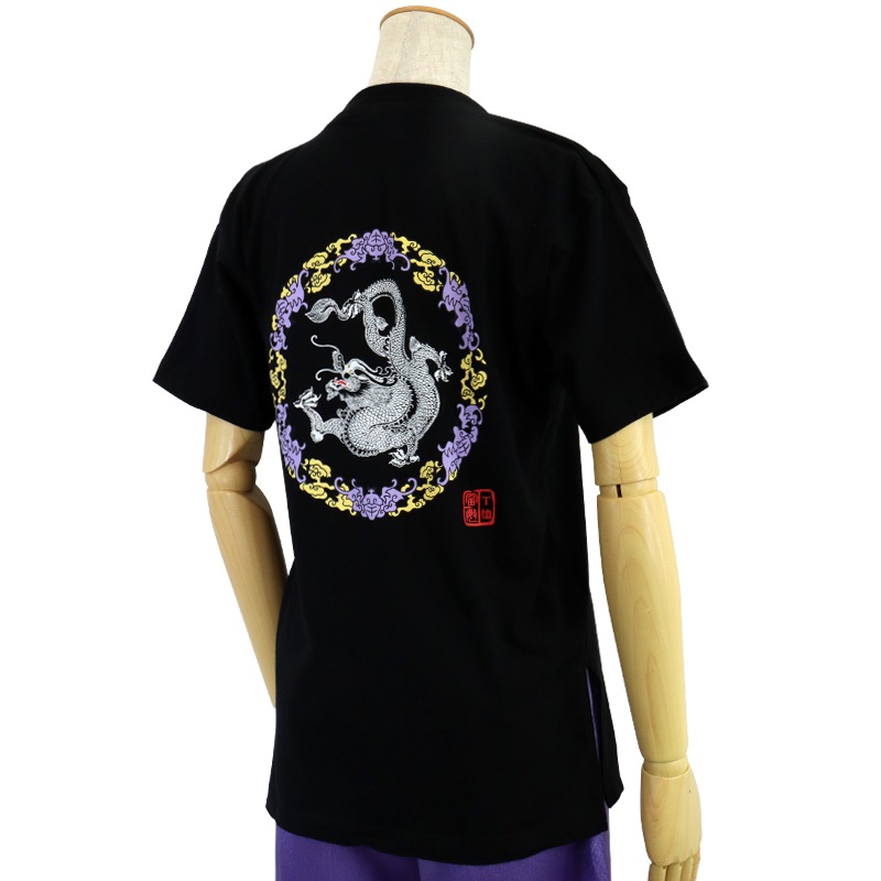 【特価】中国製　綿100%Tシャツ 背中龍(黒・Sサイズ)【半袖・プリント】