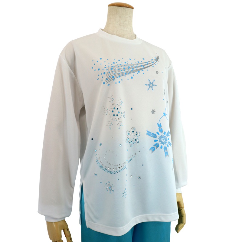 【特価】ドライ長袖Tシャツプリント(ホワイト・Sサイズ)+ラインストーン雪の華