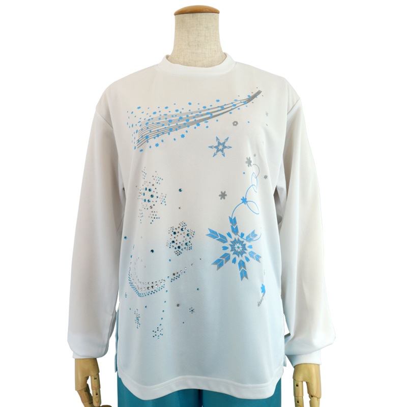 【特価】ドライ長袖Tシャツプリント(ホワイト・Sサイズ)+ラインストーン雪の華