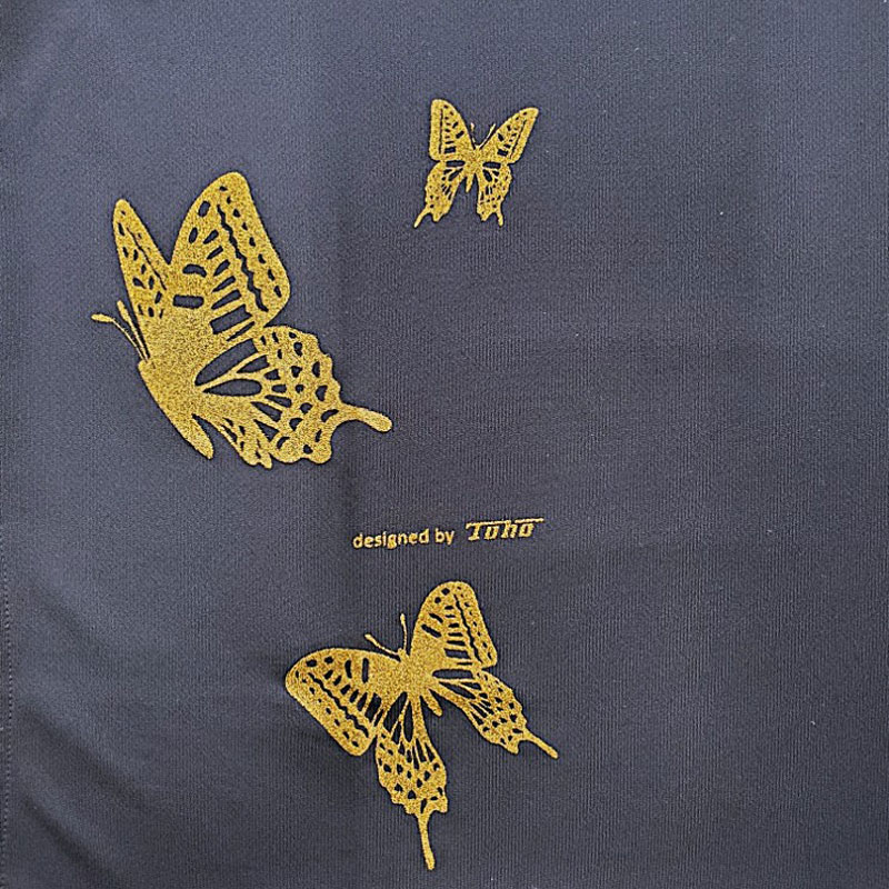 ＊＊吸汗ドライTシャツ 蝶の舞【長袖・プリント】※インク色：金ラメ