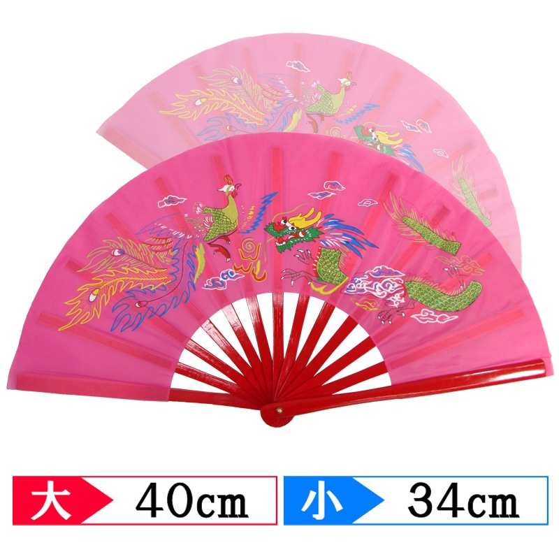 【中国製扇】鳳凰龍(ピンク×赤骨)