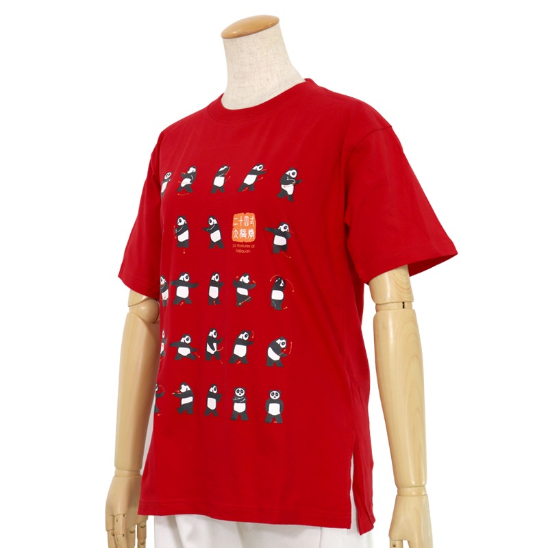 【特価】中国製 綿100%Tシャツ パンダ24(赤・S、LLサイズ)【半袖・プリント】