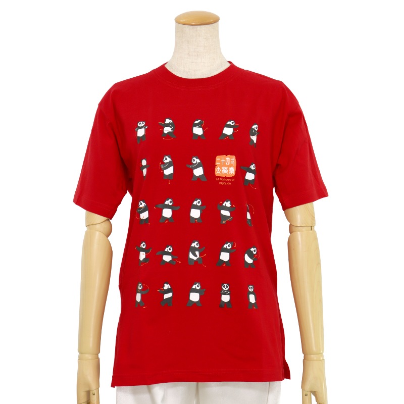 【特価】中国製 綿100%Tシャツ パンダ24(赤・S、LLサイズ)【半袖・プリント】