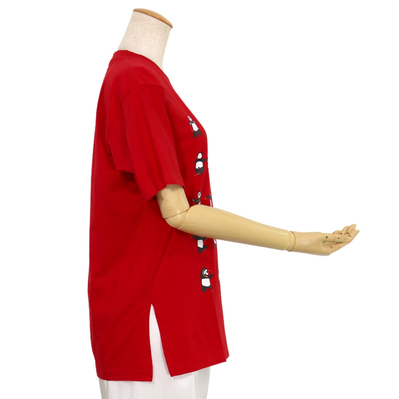 【特価】中国製 綿100%Tシャツ パンダ24(赤・S、LLサイズ)【半袖・プリント】