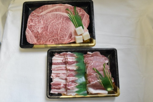 【肉のカジ】ステーキ焼肉セット ●A5ランク●常陸牛サーロイン３００ｇ×３枚＋美明豚６００ｇ（ロース３００ｇばら３００ｇ）