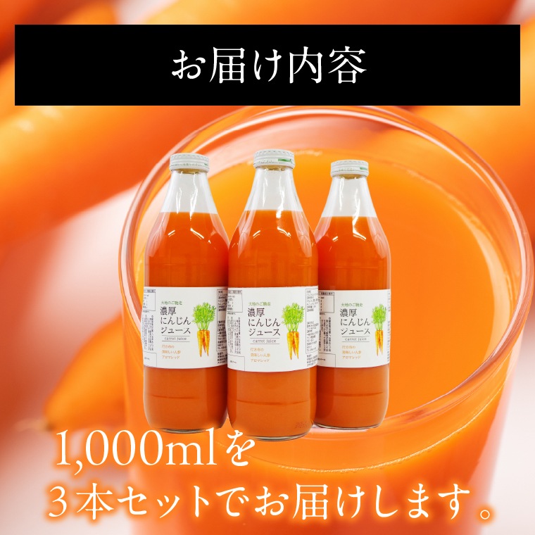 濃厚にんじんジュース　３本セット　～行方市産アロマレッド～