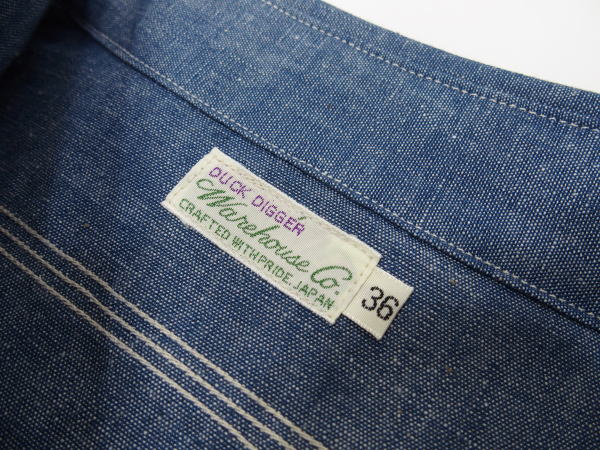 WAREHOUSE(�������ϥ���) [Lot.3036 CHAMBRAY SHIRTS WITH ELBOW PATCH/Chambray Sax]