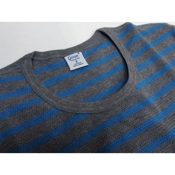 GICIPI(������)[301 Waffle Giro Collo RS/Short Sleeve/Gray��Blue/Made in Italy]