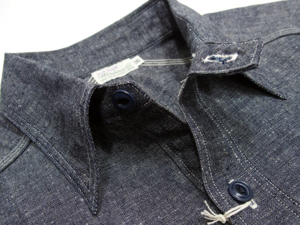 WAREHOUSE(�������ϥ���) [Lot.3023 CHAMBRAY SHIRTS WITH CHINSTRAP/Navy]