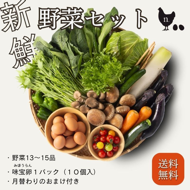 新鮮野菜セット 旬の野菜詰め合わせ！たまご10個入り＋月替わりのおまけ1品付き