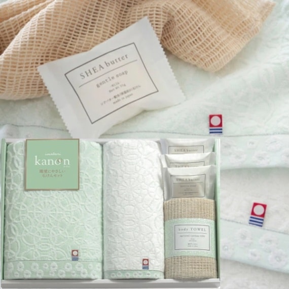 今治タオル【今治かのん】<b>25%OFF　送料無料</b><br> バスタオル・ハンドタオル・綿ボディタオルと石けんセット
