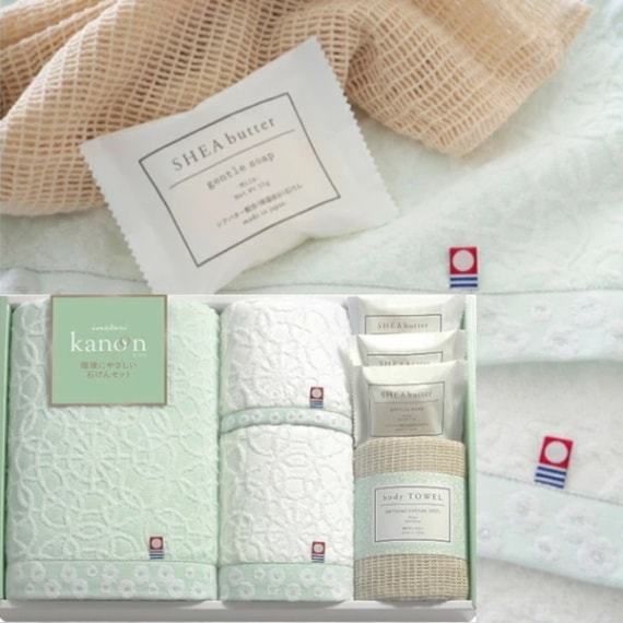 今治タオル【今治かのん】<b>30%OFF　送料無料</b><br>バスタオル・フェイスタオル・ハンドタオル・綿ボディタオルと石けんセット