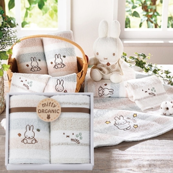 Miffy-ミッフィー-<br>オーガニック・フェイスタオル 1枚 ウォッシュタオル 1枚セット