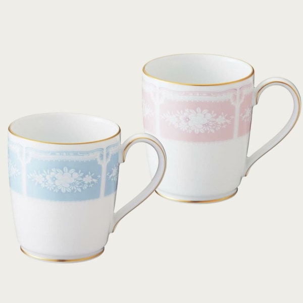 ノリタケ・レースウッドゴールド マグカップペア(ブルー・ピンク)