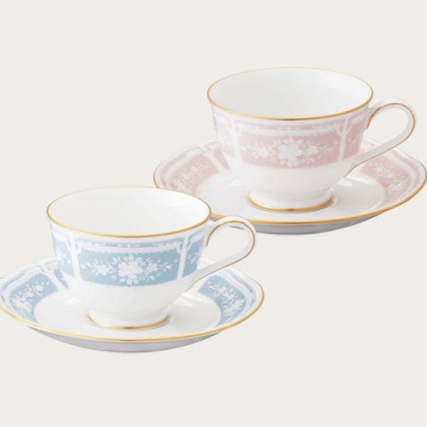 送料無料！ノリタケ・レースウッドゴールド カップ&ソーサーペア(ブルー・ピンク)