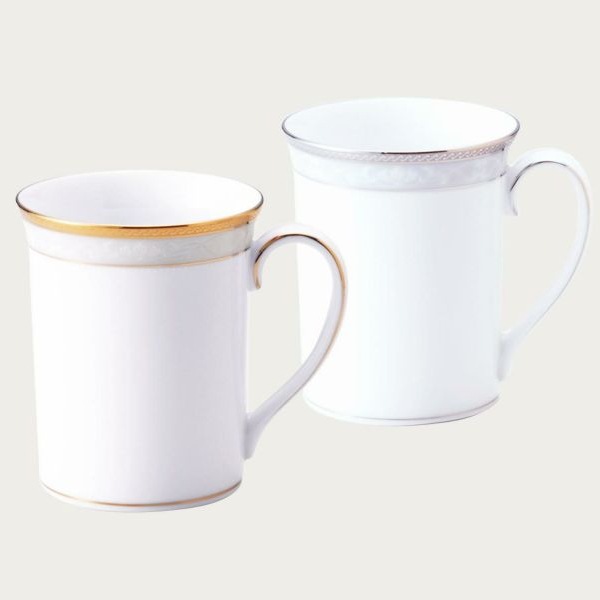 ノリタケ・ハンプシャーゴールド&プラチナ マグカップペア(金・銀)