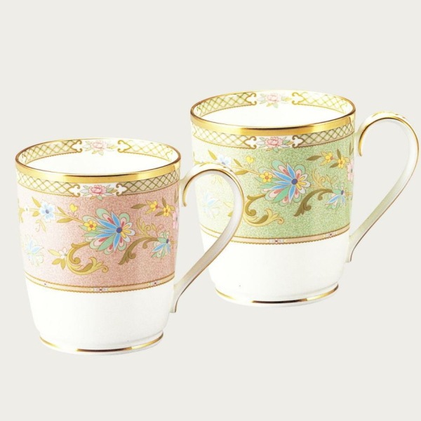 送料無料！ノリタケ・ヨシノ マグカップペア(グリーン・ピンク)2客