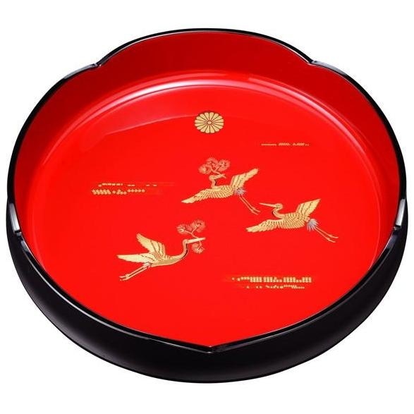 8寸　菓子鉢 黒 内朱 吉兆鶴　菊紋入<br>送料無料