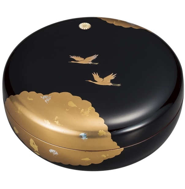 山中漆器 菊紋入り菓子器 光輝 (黒)<br>送料無料