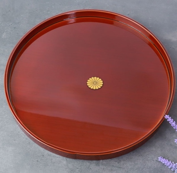 春慶塗　尺〇盆　菊紋入<br>送料無料