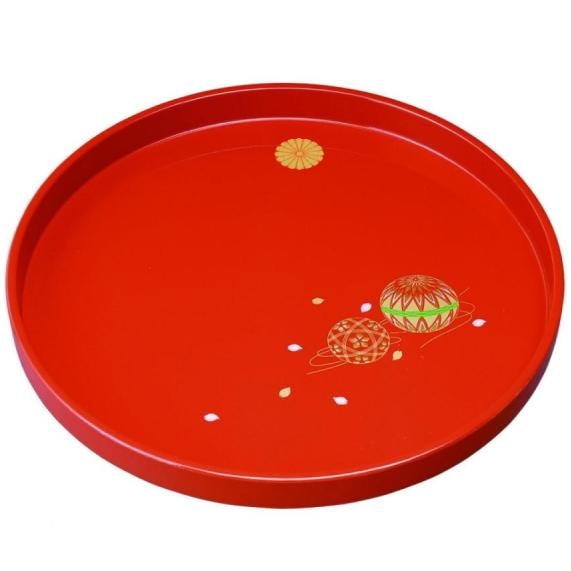 尺0　 丸盆 朱 手まり唄　菊紋入<br>送料無料