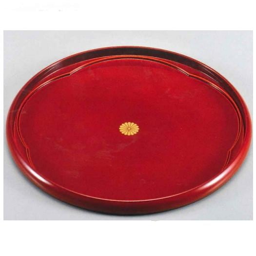 春慶塗　尺〇　内梅丸盆　菊紋入<br>送料無料