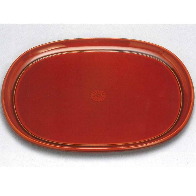 春慶塗　尺〇小判盆　すかし菊紋入<br>送料無料