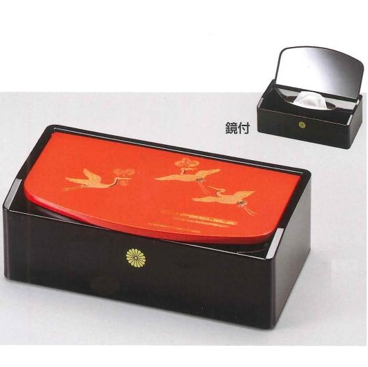 吉兆鶴 鏡付きティッシュBOX　菊紋入<br>送料無料