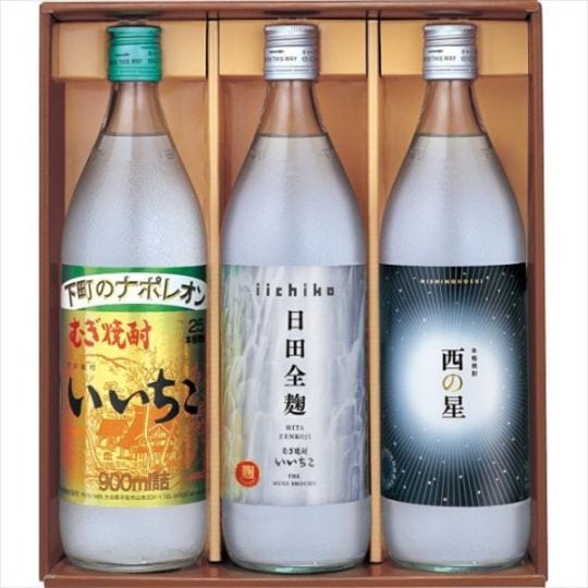 送料無料！三和酒類　酒の杜から　麦焼酎飲み比べセット　3本　化粧箱入、アルコール25度、アルコール20度、いいちこ、いいちこ日田全麹、大分県産、西の星、化粧箱入