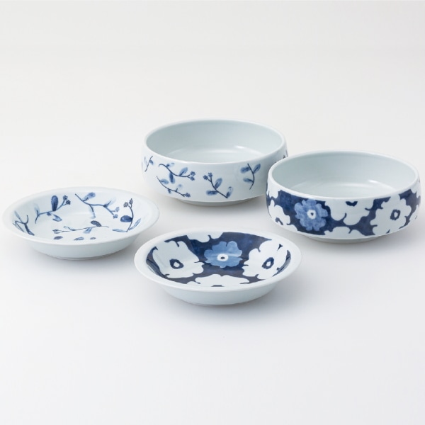 波佐見焼　藍花　小皿小鉢ペア　31108　2個、