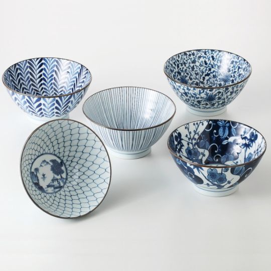 美濃焼　藍絵変り 反丼揃　31756　5個、