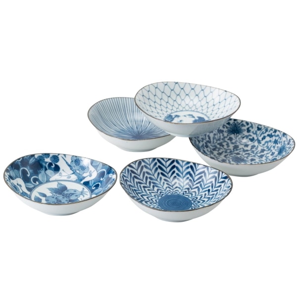 美濃焼　藍絵変り　楕円鉢揃 M　31064　5個、