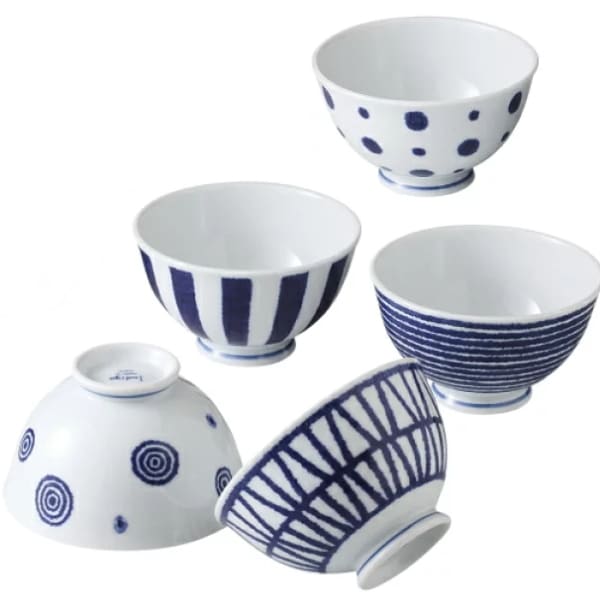 波佐見焼　藍玉　軽量飯碗揃　19863　5個、