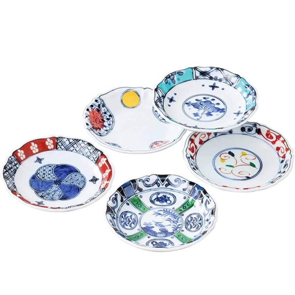 波佐見焼　錦絵変り 小皿揃　19545　5個、