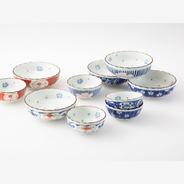 波佐見焼　染錦絵変り　親子鉢揃　10個、送料無料