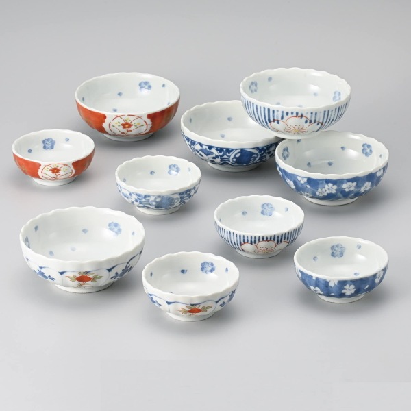 波佐見焼　染錦絵変り　親子鉢揃　10個、送料無料