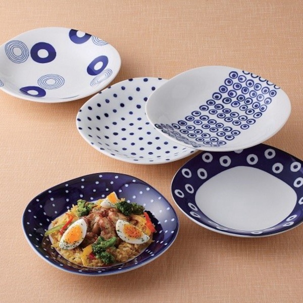 美濃焼 藍丸紋 パスタ&カレー揃 5枚、送料無料