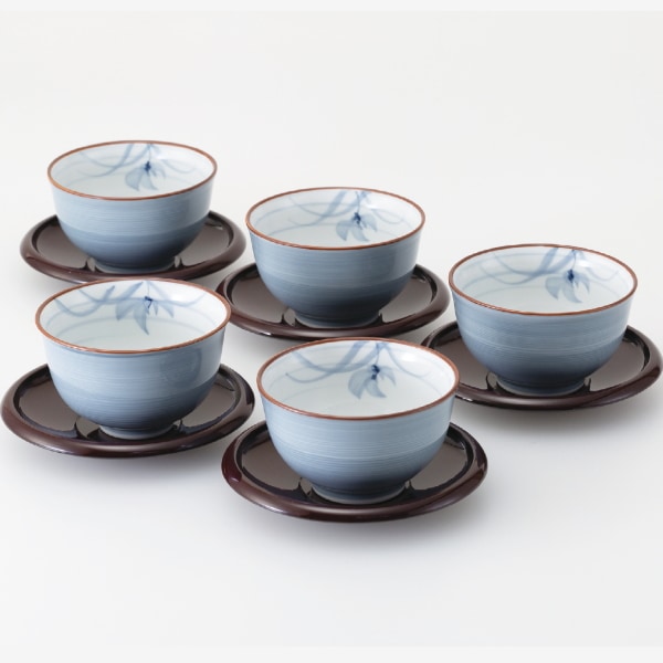 波佐見焼 グレー蘭 茶托付仙茶揃 5客、送料無料 | グレー蘭 | 結婚