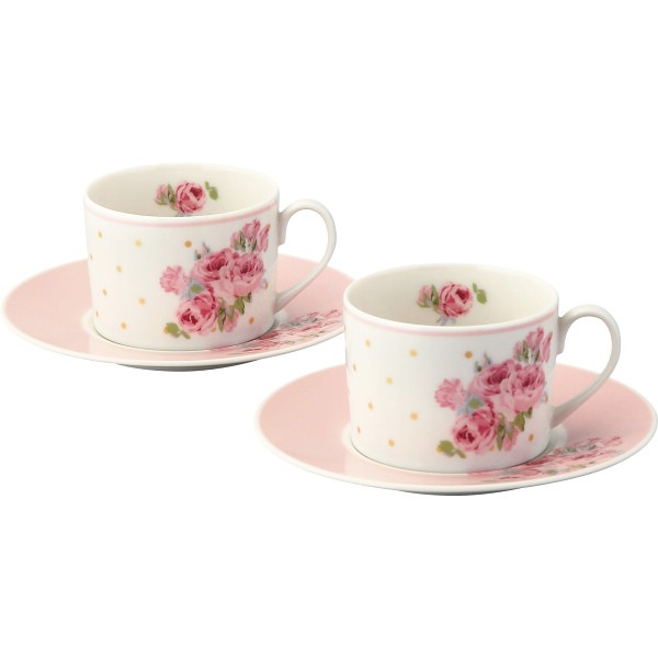 ローラ アシュレイ　ポルカ・ドット・クチュール・ローズ　ペアカップ&ソーサーセット