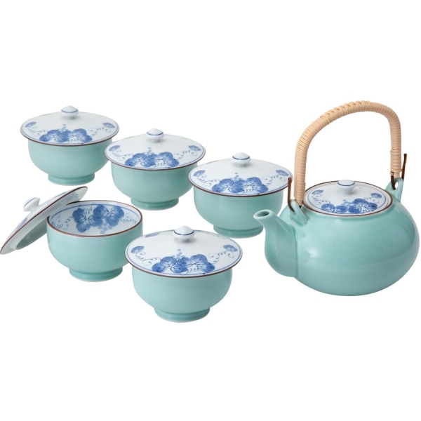 波佐見焼 掛分ぶどう M蓋付茶器揃 5客、送料無料