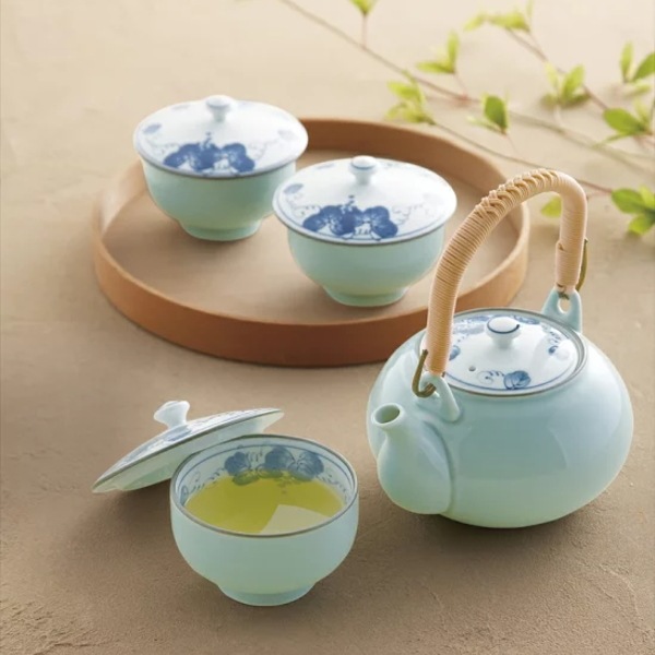 波佐見焼 掛分ぶどう M蓋付茶器揃 5客、送料無料