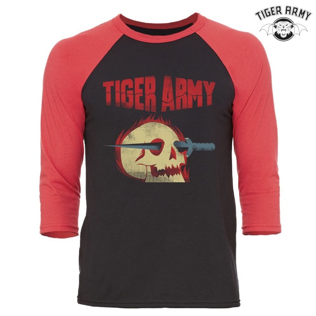 Tiger Army / タイガー・アーミー - Flaming Skull ラグラン・シャツ 