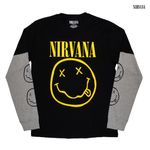 Nirvana / ニルヴァーナ - Yellow Happy Face ロングスリーブシャツ(グレーxブラック)
