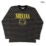 Nirvana / ニルヴァーナ - ellow Happy Face Striped ロングスリーブシャツ(ホワイトxブラック)