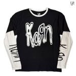 KORN /コーン - LOGO レイヤードロングスリーブ・長袖シャツ(ブラック/ホワイト)