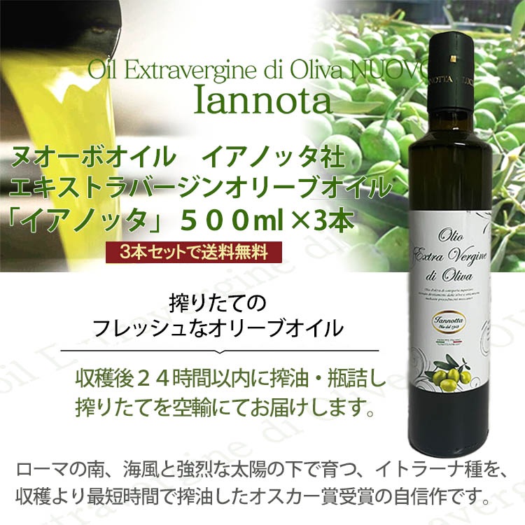 2025年度入荷 新油 イアノッタ エキストラ バージン オリーブオイル 500ml×3本
